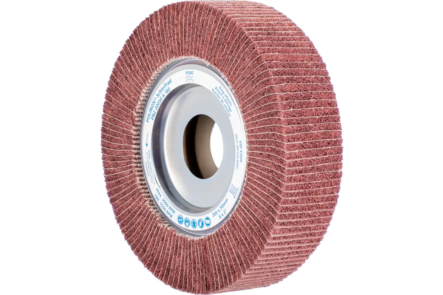 Picture of Pferd Polinox® Unmounted Flap Wheel, 8"X 2,1-3/4" Ah, Interleaved, 180 Grit, Aluminum Oxide
